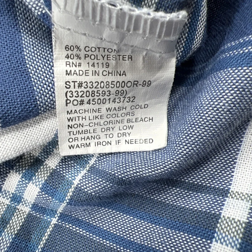 Ely Cattleman Pearl Snap Shirt Mens Large Blue Plaid Wrinkle Resistant